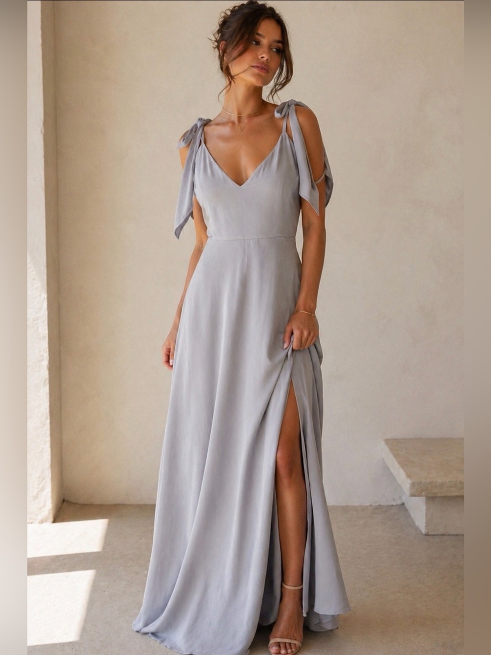 Express Silver Gray Tie Strap Maxi Dress Size 10 Elegant Formal Slip Dress